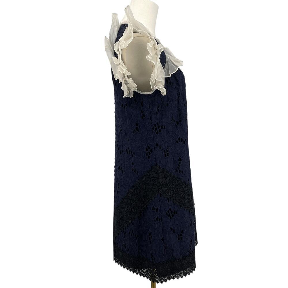 Rebecca Taylor Women's High Neck Ruffle Lace Dress Size 6 Navy Ivory OOAK - Picture 4 of 15
